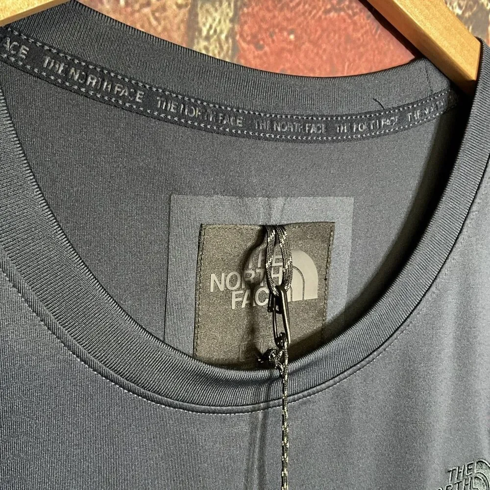 Mens North Face Border Yarn Dyed TECH Black Series Tee T Shirt Blue Small NWT